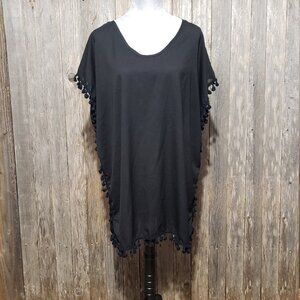 Yincra 8 M Tunic Top Cover Up Black Pom Pom Tassel Women's Short Sleeve Boho